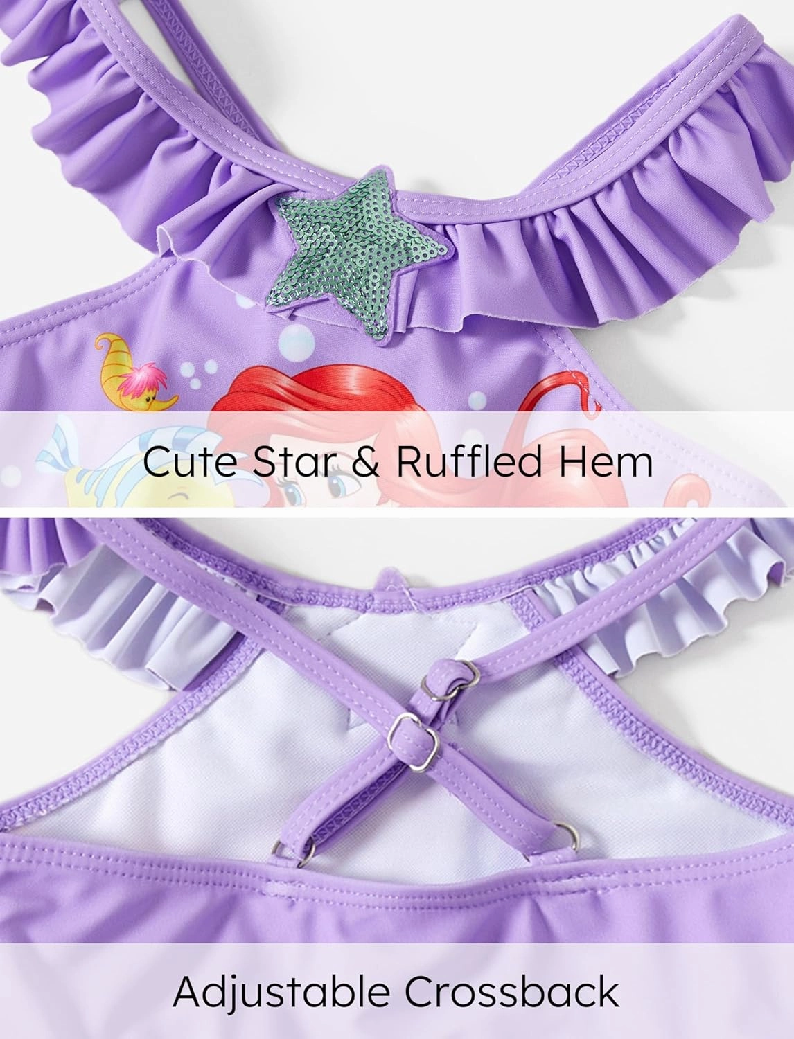 Disney Princess Toddler Girls Two Piece Tankini Top and Bow Tie Bikini Bottom Beach Swimwear Set