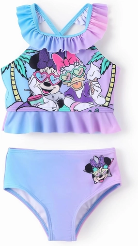 Disney Princess Toddler Girls Two Piece Tankini Top and Bow Tie Bikini Bottom Beach Swimwear Set