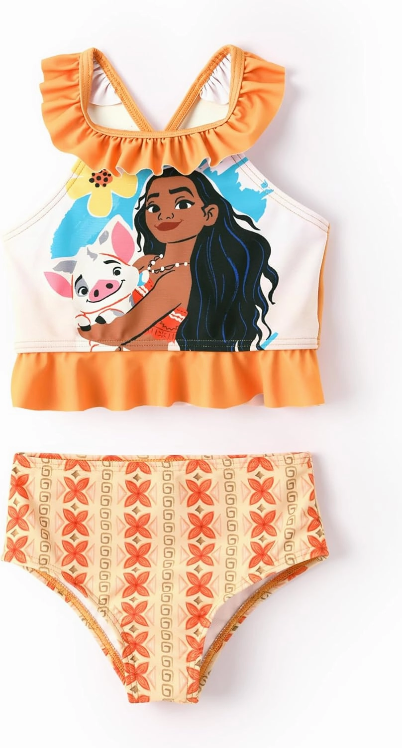 Disney Princess Toddler Girls Two Piece Tankini Top and Bow Tie Bikini Bottom Beach Swimwear Set