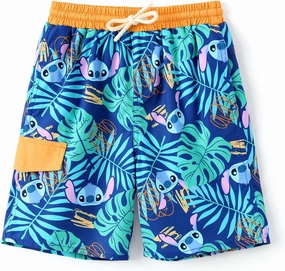 Disney Stitch Boys Swim Trunks with UPF 50  Sun Protection, Quick-Dry Fabric, and Pocket