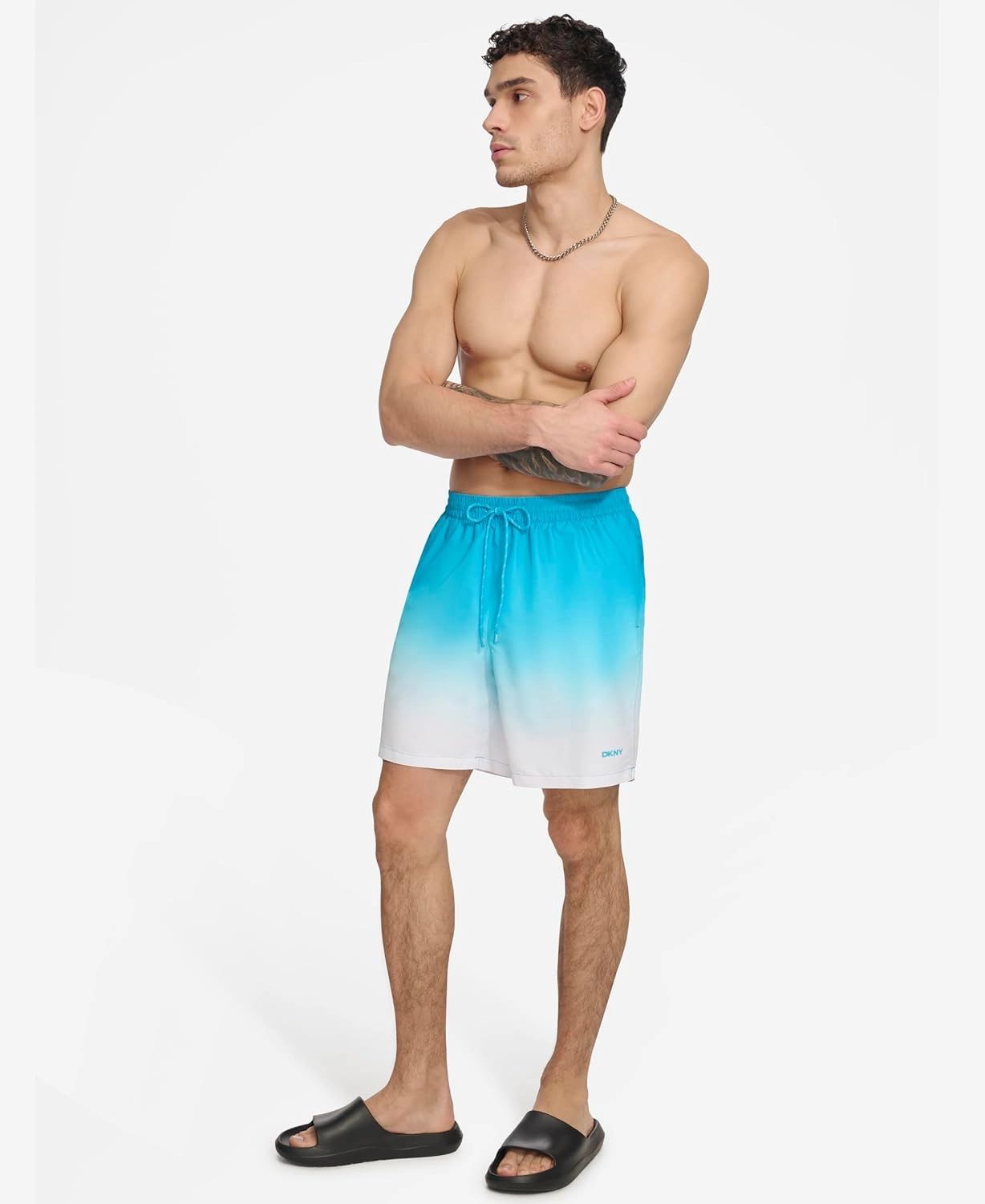 DKNY Men's Lightweight Quick Dry Volley UPF 40  Protection Swim Trunk