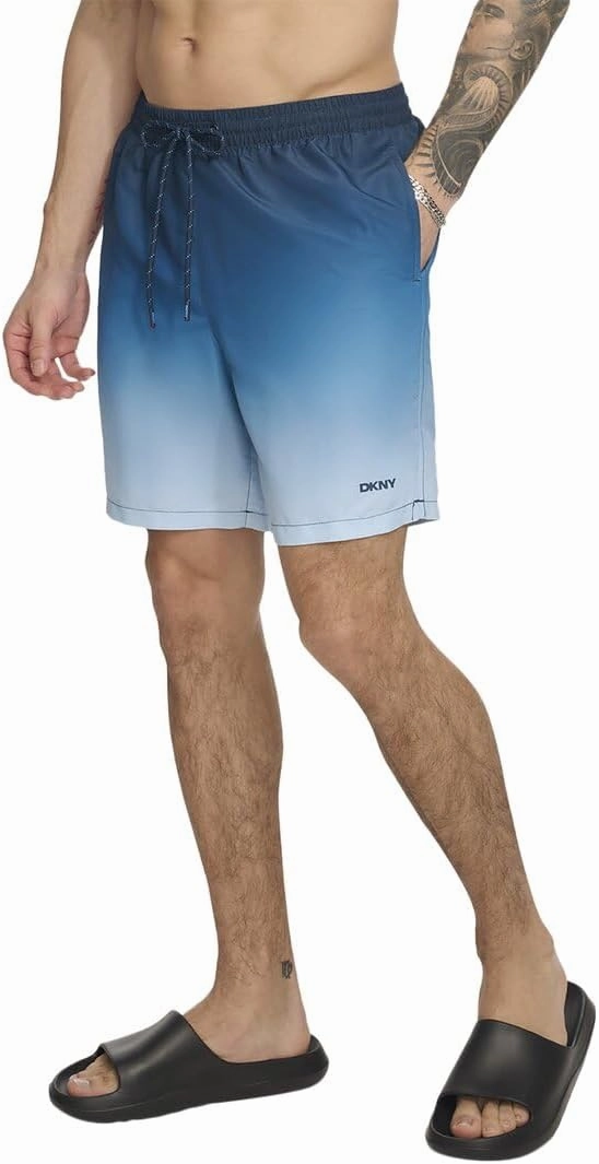 DKNY Men's Lightweight Quick Dry Volley UPF 40  Protection Swim Trunk