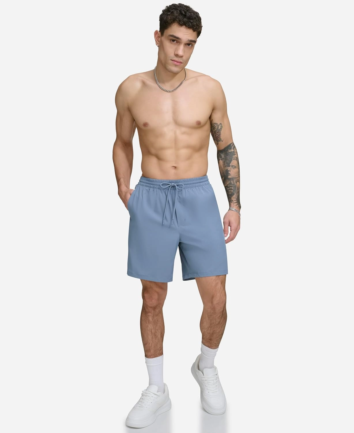 DKNY Men's Stretch Quick Dry Volley UPF 40  Protection Swim Trunk