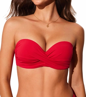 DOBREVA Women's Underwire Bandeau Bikini Top Sexy Strapless Bathing Suit Tops Halter Swimwear - Bra Sizes
