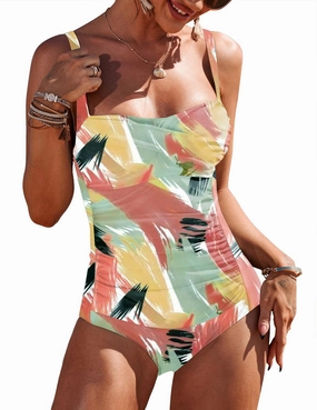 Ekouaer Women's One Piece Swimsuit Ruched Tummy Control Bathing Suits Vintage Retro Push Up Swimwear