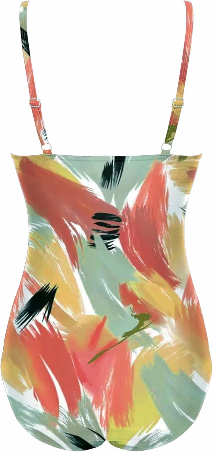 Ekouaer Women's One Piece Swimsuit Ruched Tummy Control Bathing Suits Vintage Retro Push Up Swimwear