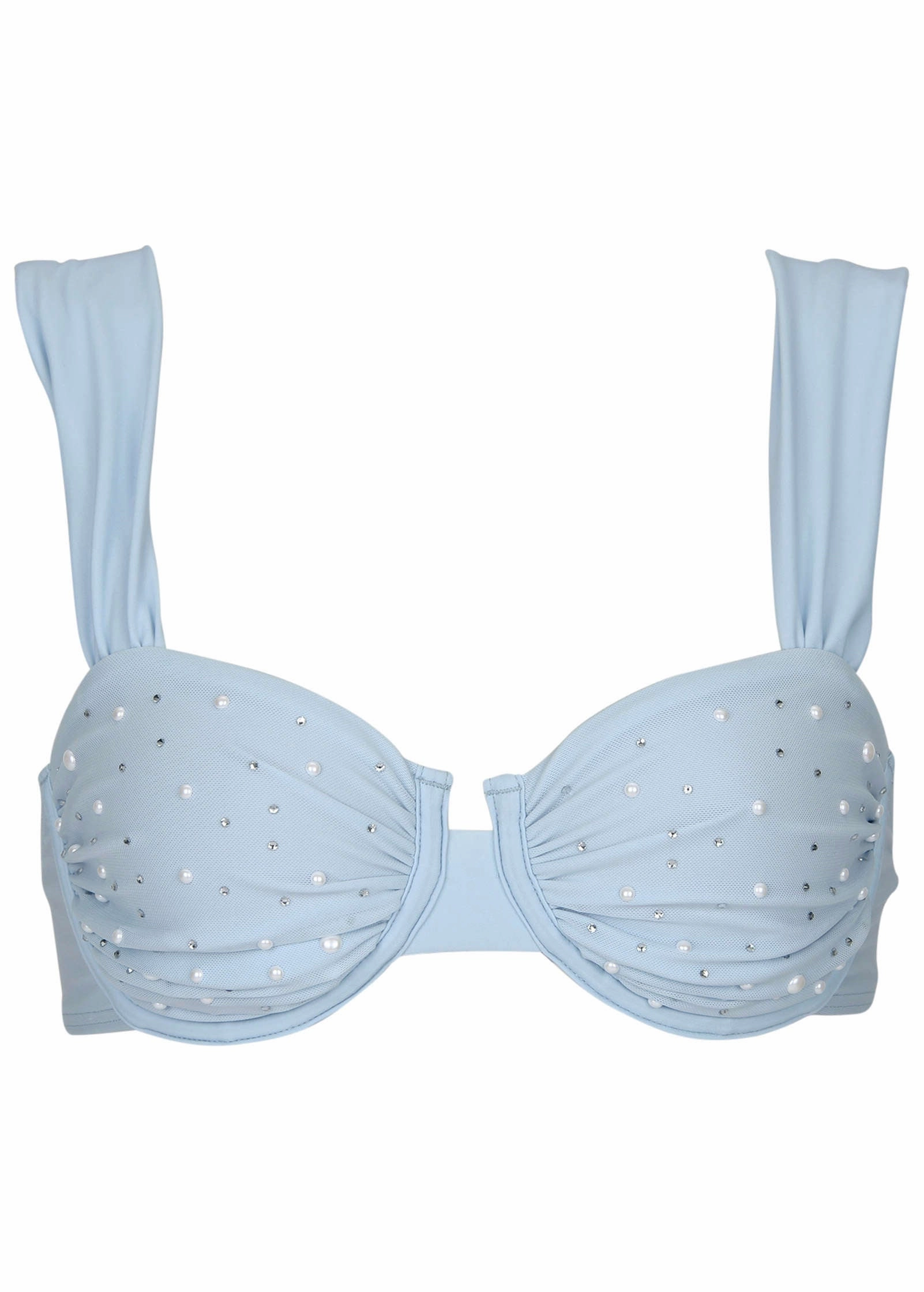 Embellished Balconette Top - Light Blue