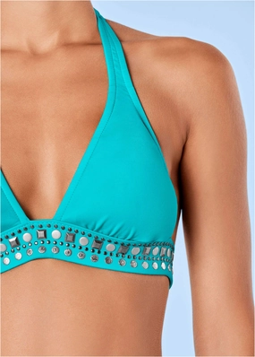 Embellished Halter Top - Aqua Reef