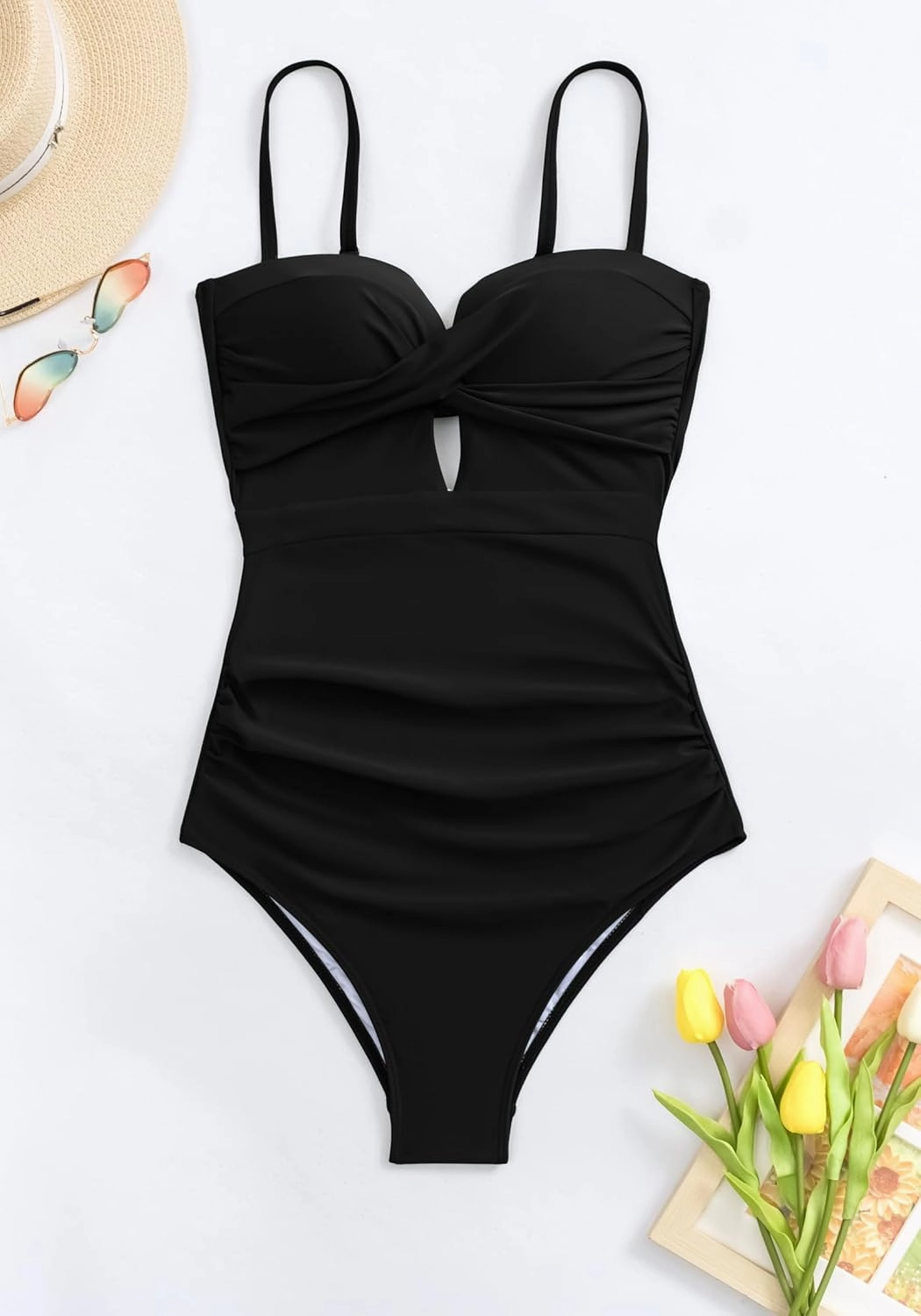 Eomenie Women's Push Up Wrap Front Swimsuit One Piece Tummy Control Bathing Suits Bandeau Support Slimming Swimwear