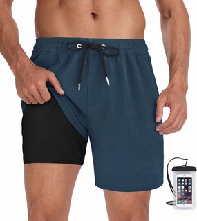 Fasker Mens Swim Trunks with Compression Liner 7" Inseam Quick Dry Bathing Suit Beach Shorts Swimming Trunks with Pockets