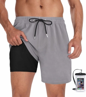 Fasker Mens Swim Trunks with Compression Liner 7" Inseam Quick Dry Bathing Suit Beach Shorts Swimming Trunks with Pockets