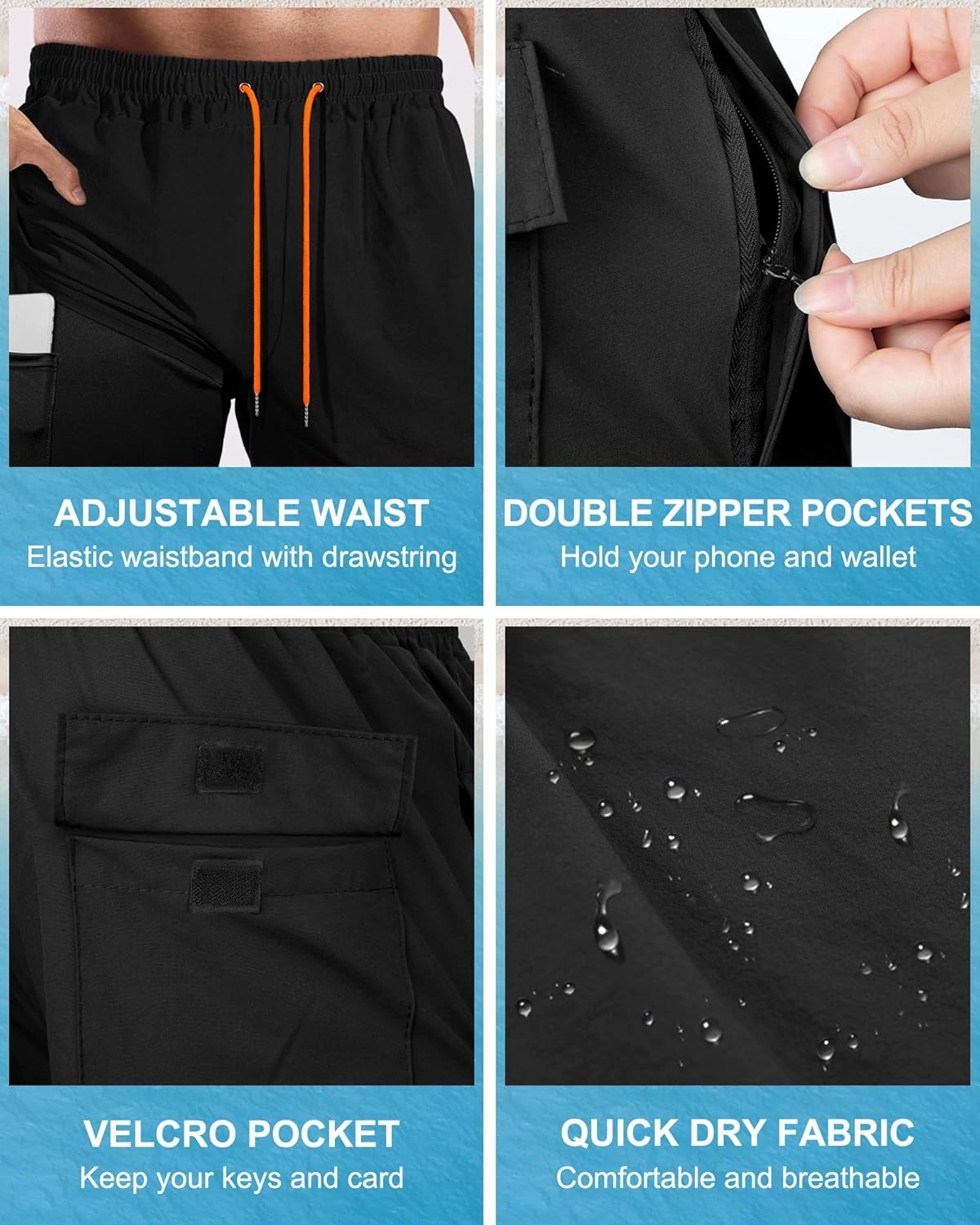 Fasker Mens Swim Trunks with Compression Liner 7" Inseam Quick Dry Bathing Suit Beach Shorts Swimming Trunks with Pockets