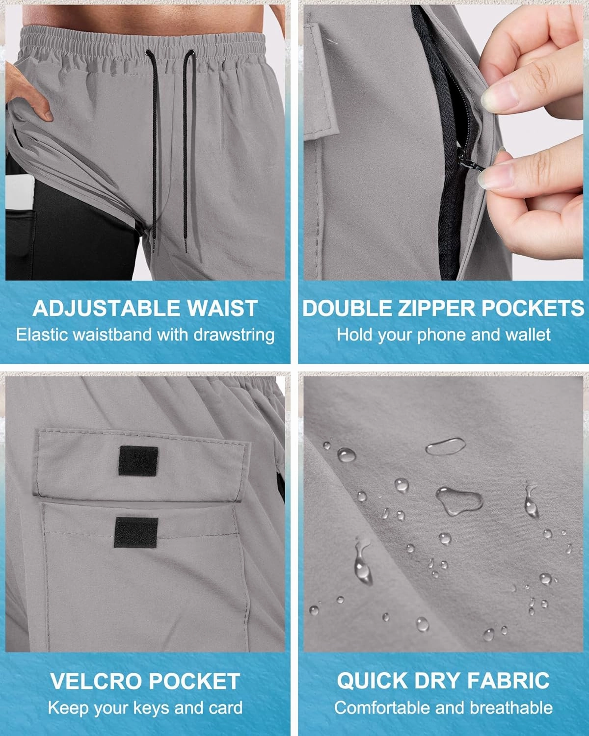 Fasker Mens Swim Trunks with Compression Liner 7" Inseam Quick Dry Bathing Suit Beach Shorts Swimming Trunks with Pockets