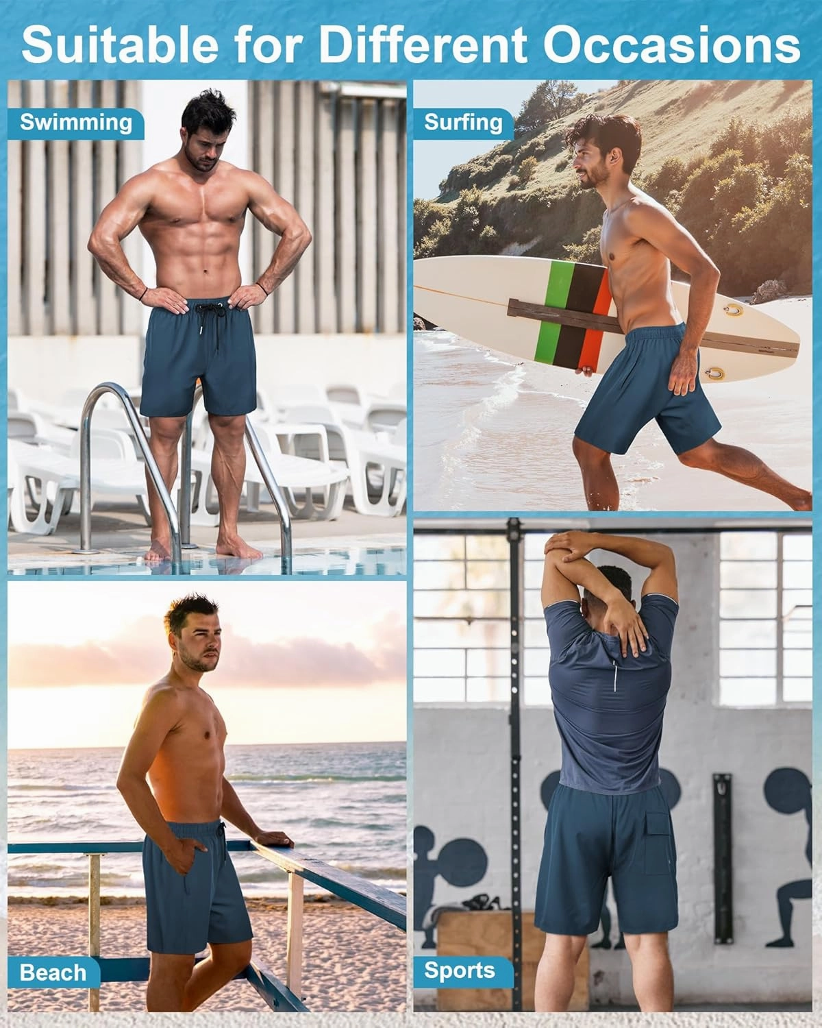 Fasker Mens Swim Trunks with Compression Liner 7" Inseam Quick Dry Bathing Suit Beach Shorts Swimming Trunks with Pockets