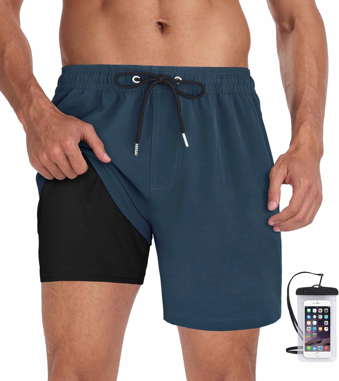 Fasker Mens Swim Trunks with Compression Liner 7" Inseam Quick Dry Bathing Suit Beach Shorts Swimming Trunks with Pockets