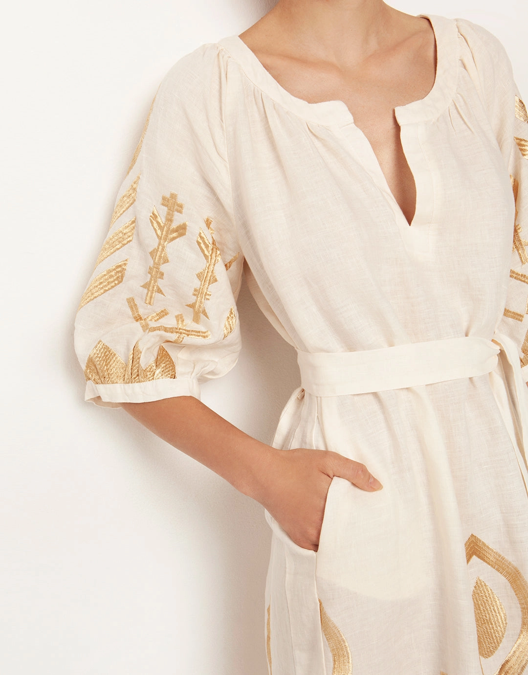 Feather Maxi Kaftan - Natural and Gold
