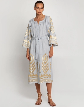 Feather Midi Kaftan - Light Grey and Gold