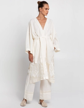 Feather Midi Kimono - Natural and Champagne