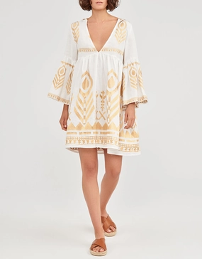 Feather Mini Dress - White and Gold