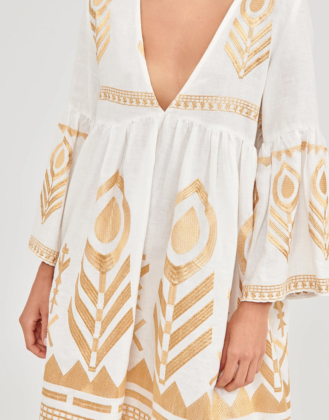 Feather Mini Dress - White and Gold