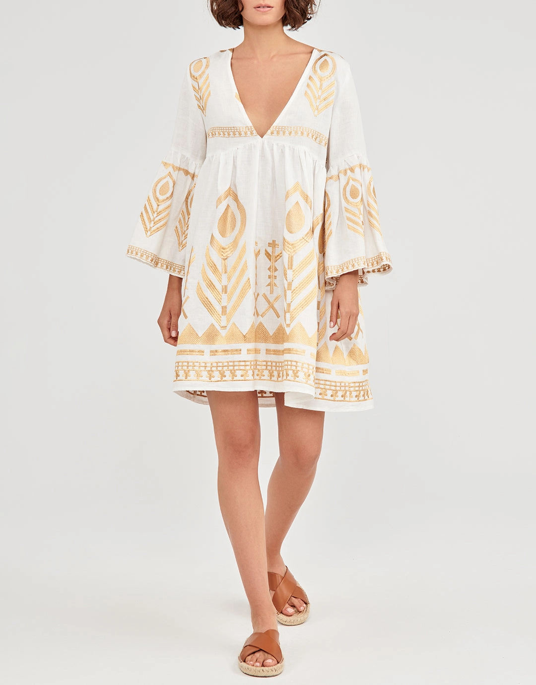Feather Mini Dress - White and Gold