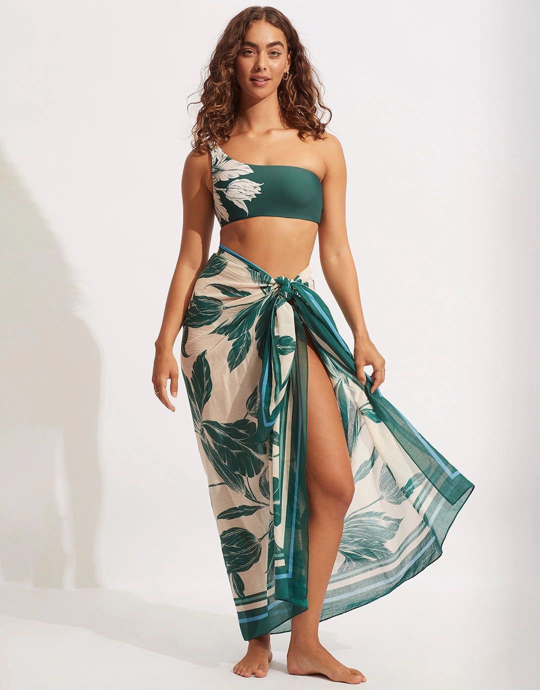 Fleur de Bloom One Shoulder Bikini Top - Evergreen