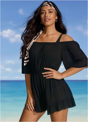 Flirty Cover-Up Romper - Black