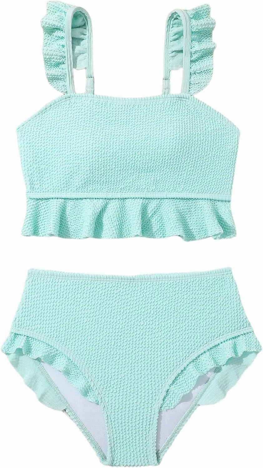 Floerns Girl's 2 Piece Bathing Suit Ruffle Trim Summer Bikini Swimsuit
