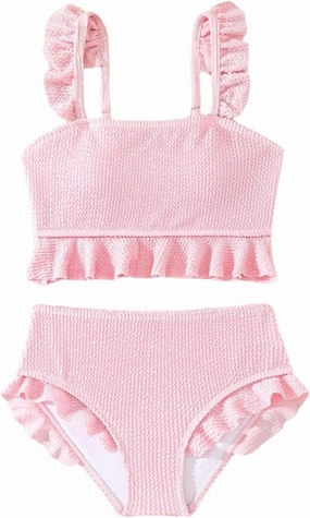 Floerns Girl's 2 Piece Bathing Suit Ruffle Trim Summer Bikini Swimsuit