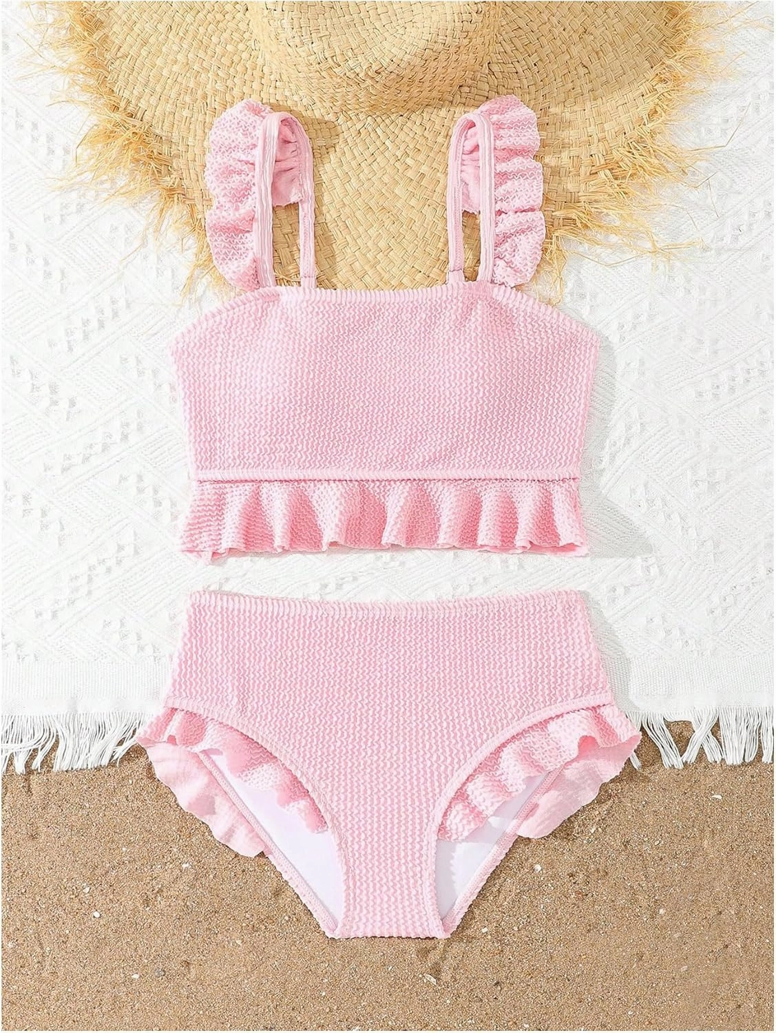 Floerns Girl's 2 Piece Bathing Suit Ruffle Trim Summer Bikini Swimsuit