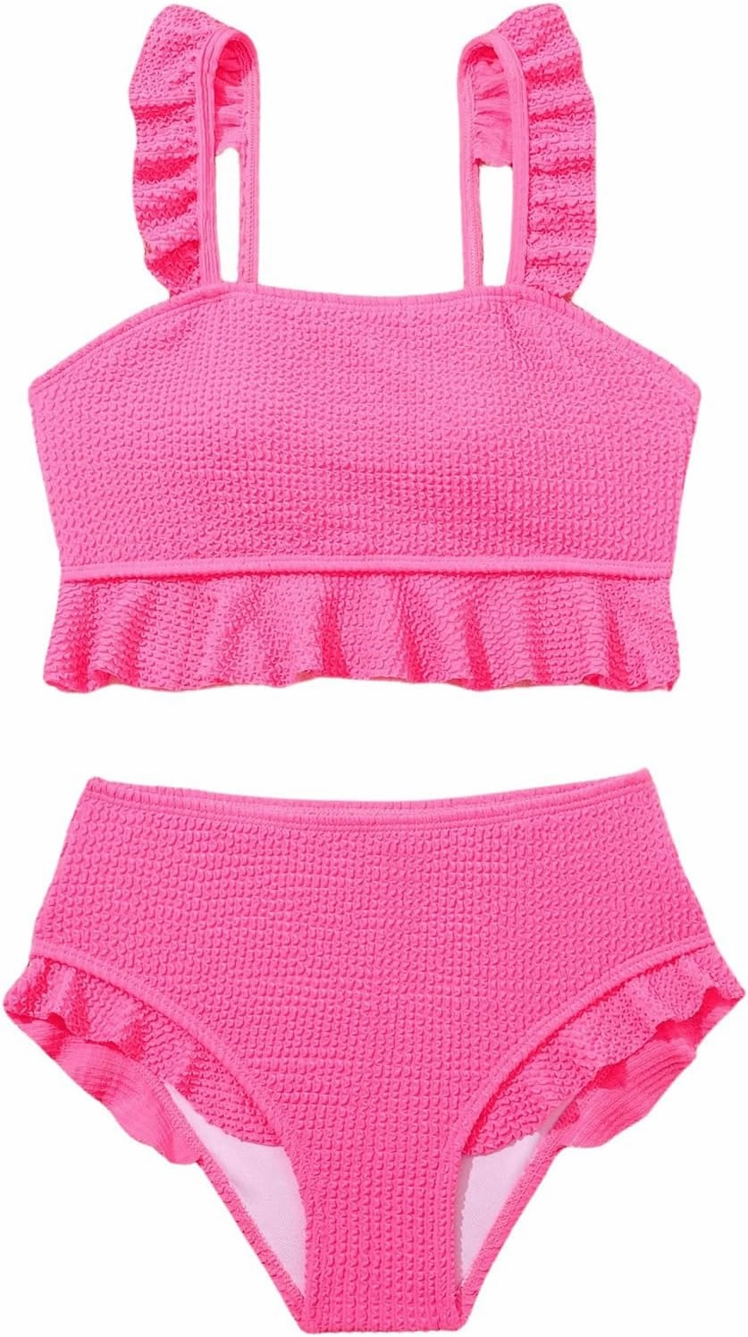 Floerns Girl's 2 Piece Bathing Suit Ruffle Trim Summer Bikini Swimsuit