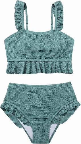 Floerns Girl's 2 Piece Bathing Suit Ruffle Trim Summer Bikini Swimsuit