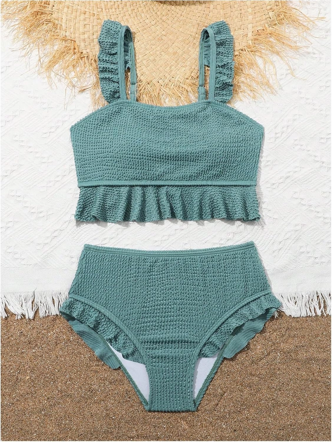 Floerns Girl's 2 Piece Bathing Suit Ruffle Trim Summer Bikini Swimsuit