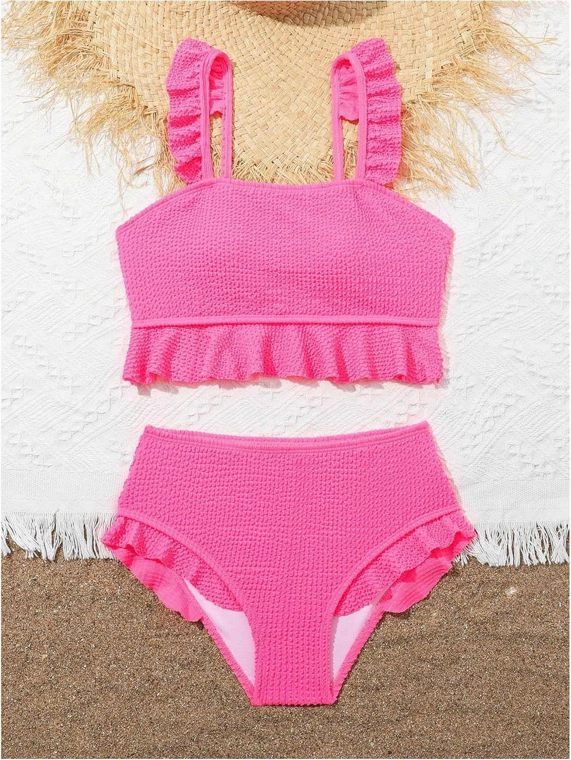 Floerns Girl's 2 Piece Bathing Suit Ruffle Trim Summer Bikini Swimsuit