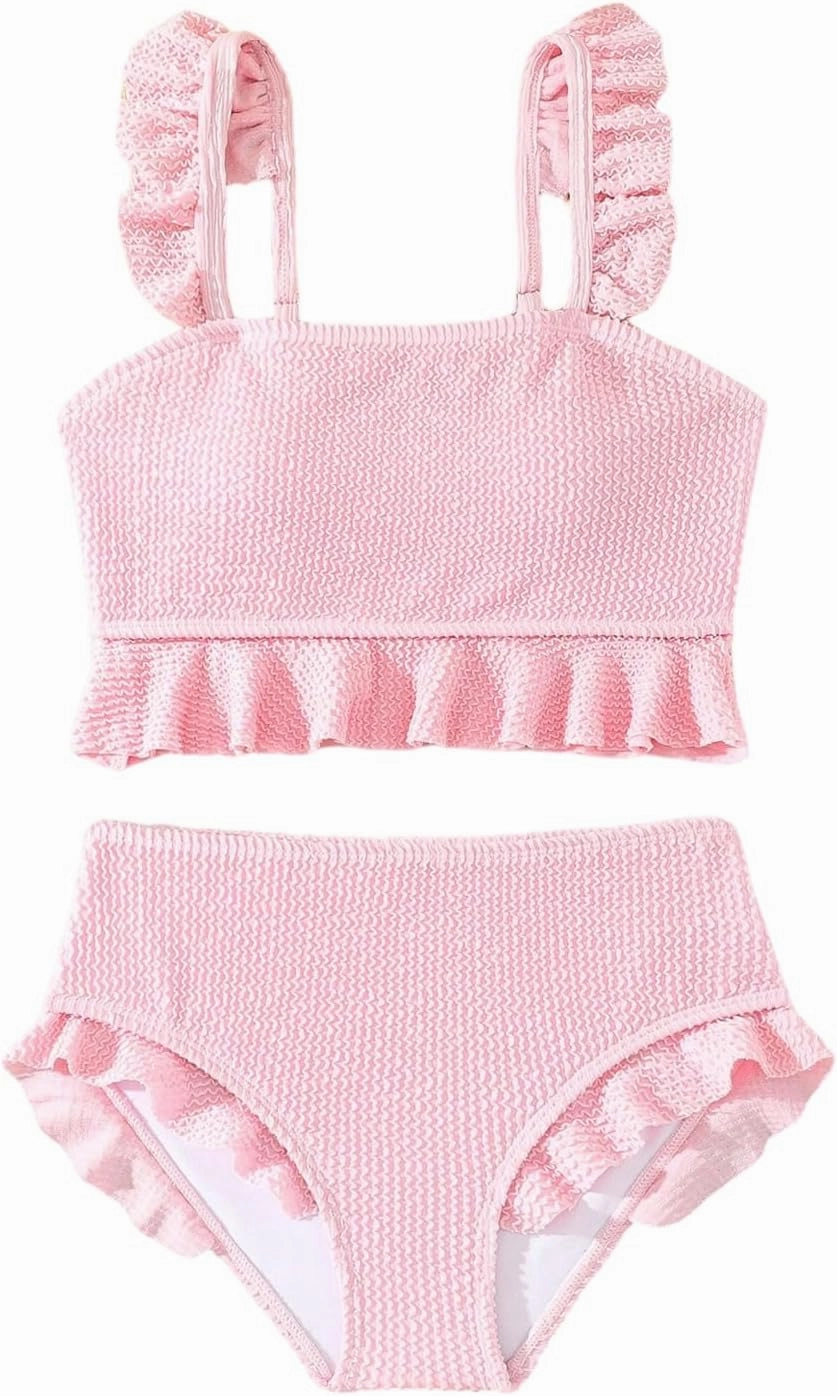 Floerns Girl's 2 Piece Bathing Suit Ruffle Trim Summer Bikini Swimsuit