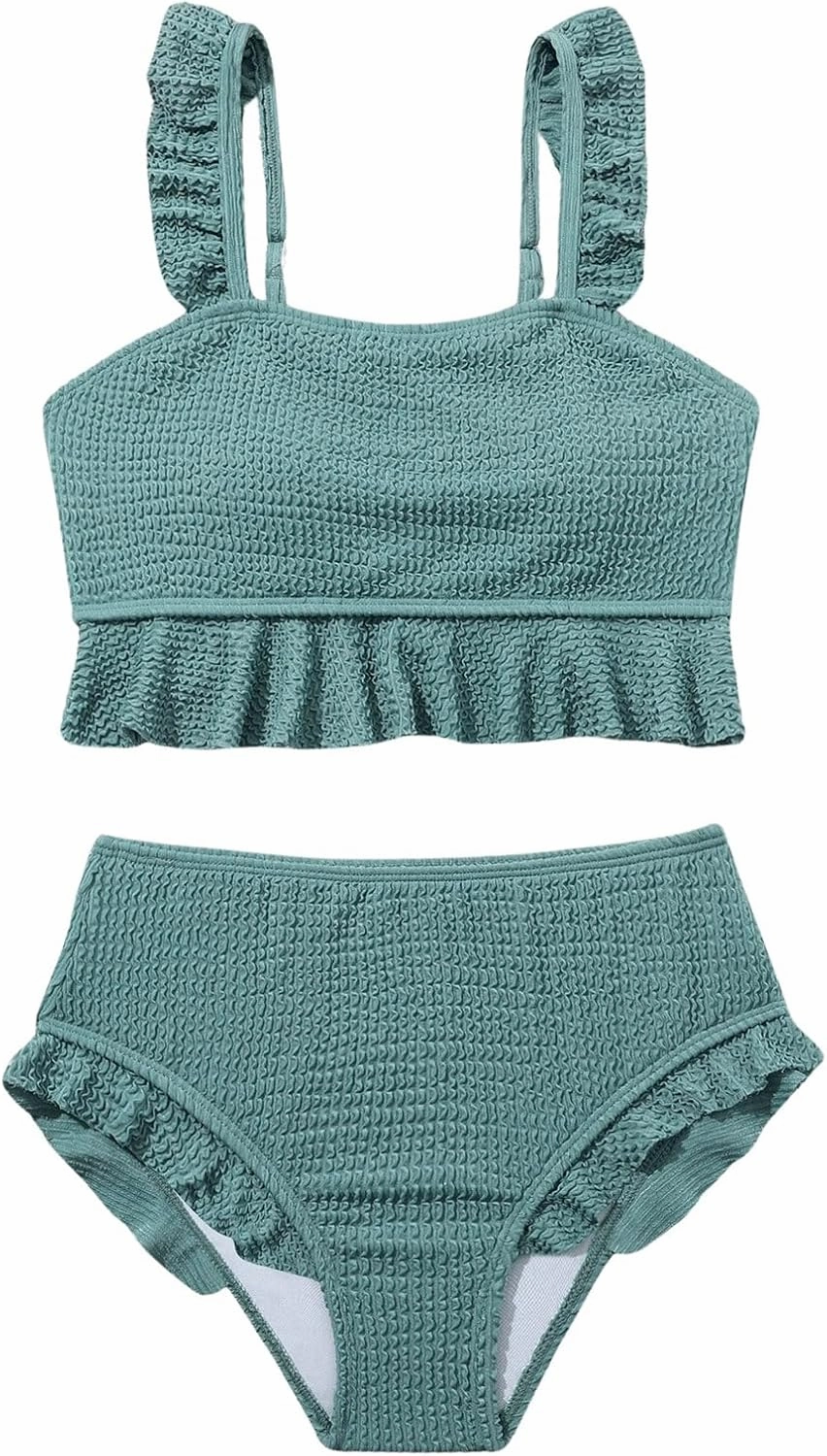 Floerns Girl's 2 Piece Bathing Suit Ruffle Trim Summer Bikini Swimsuit