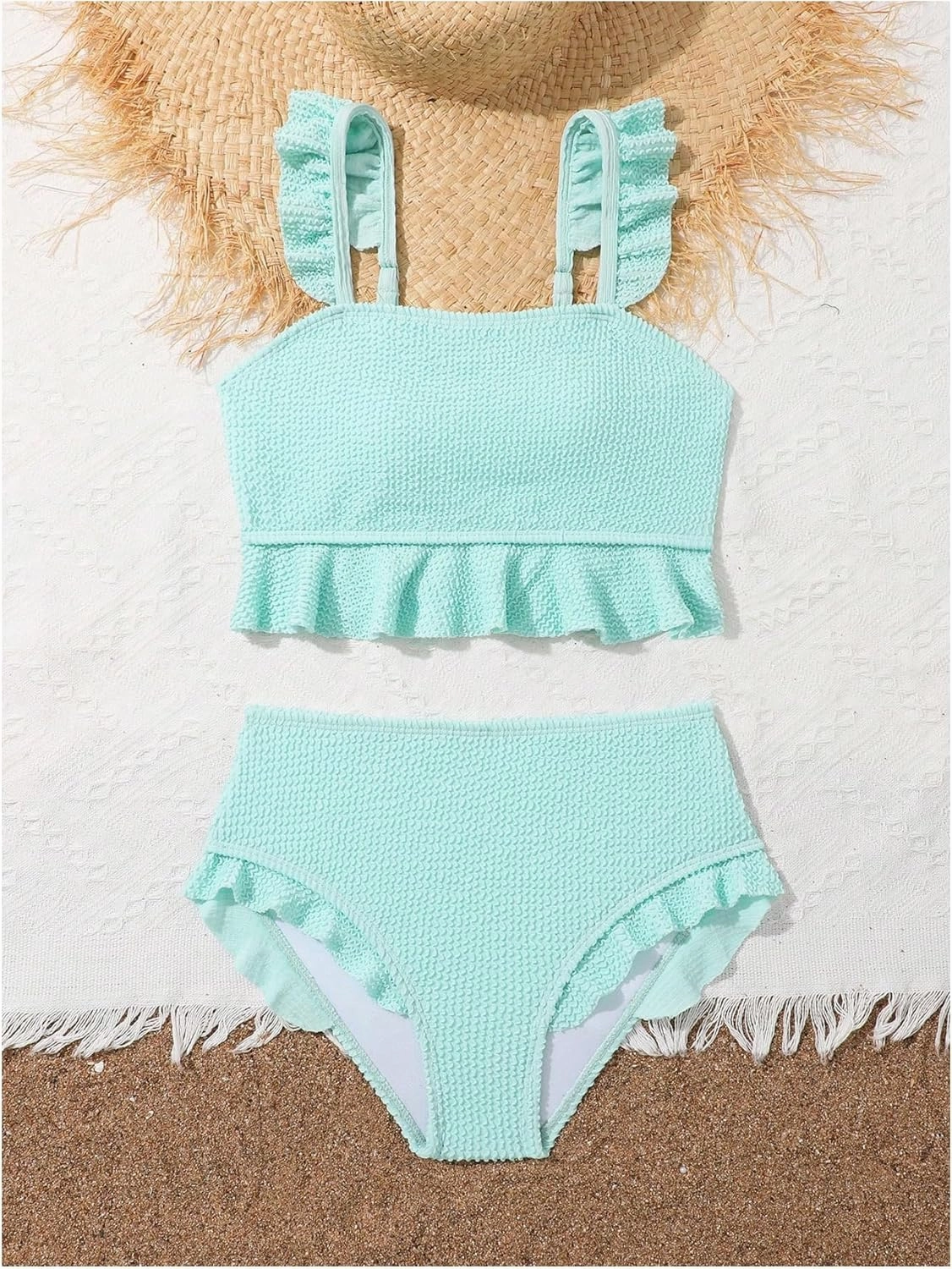 Floerns Girl's 2 Piece Bathing Suit Ruffle Trim Summer Bikini Swimsuit