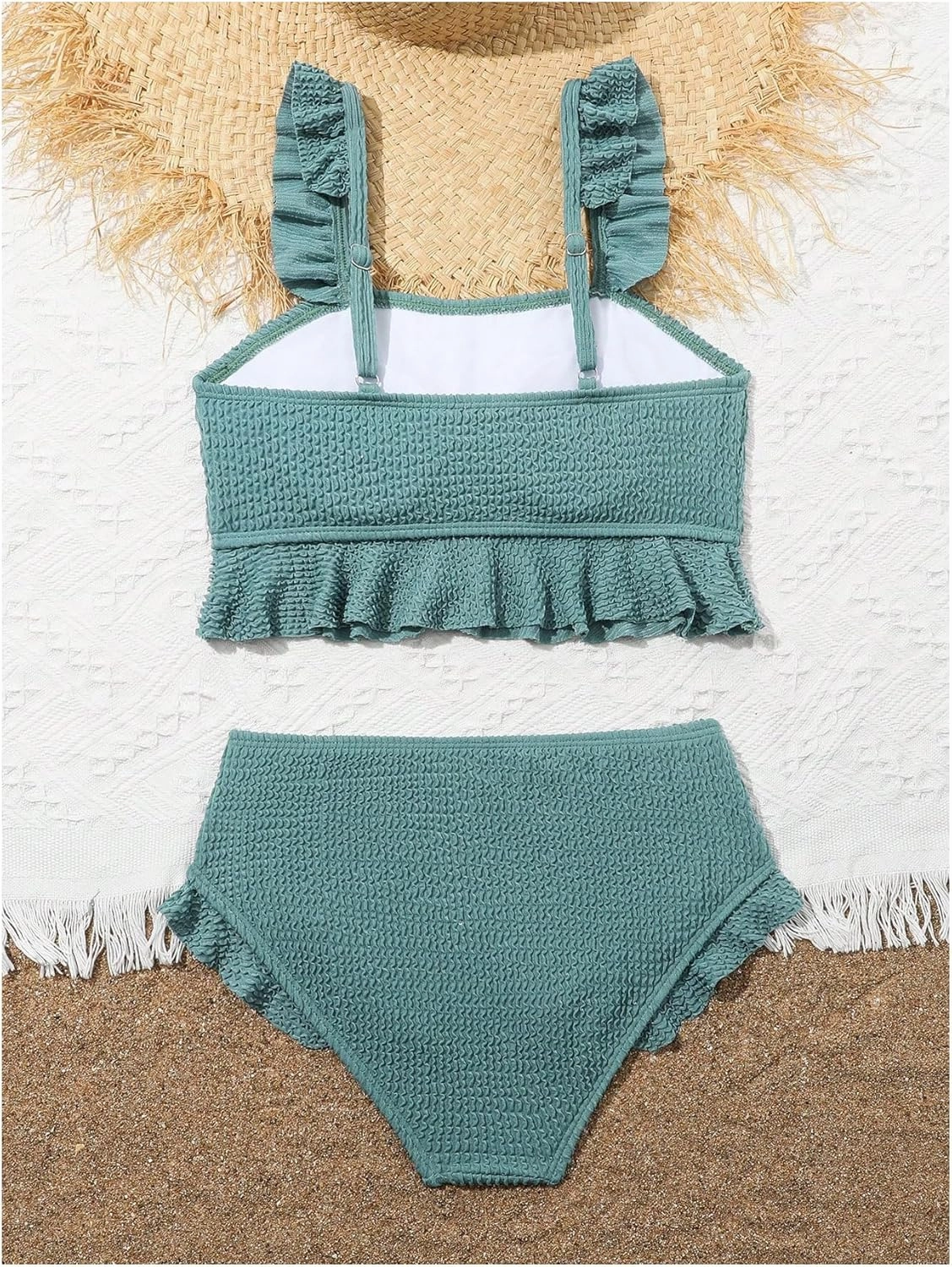 Floerns Girl's 2 Piece Bathing Suit Ruffle Trim Summer Bikini Swimsuit