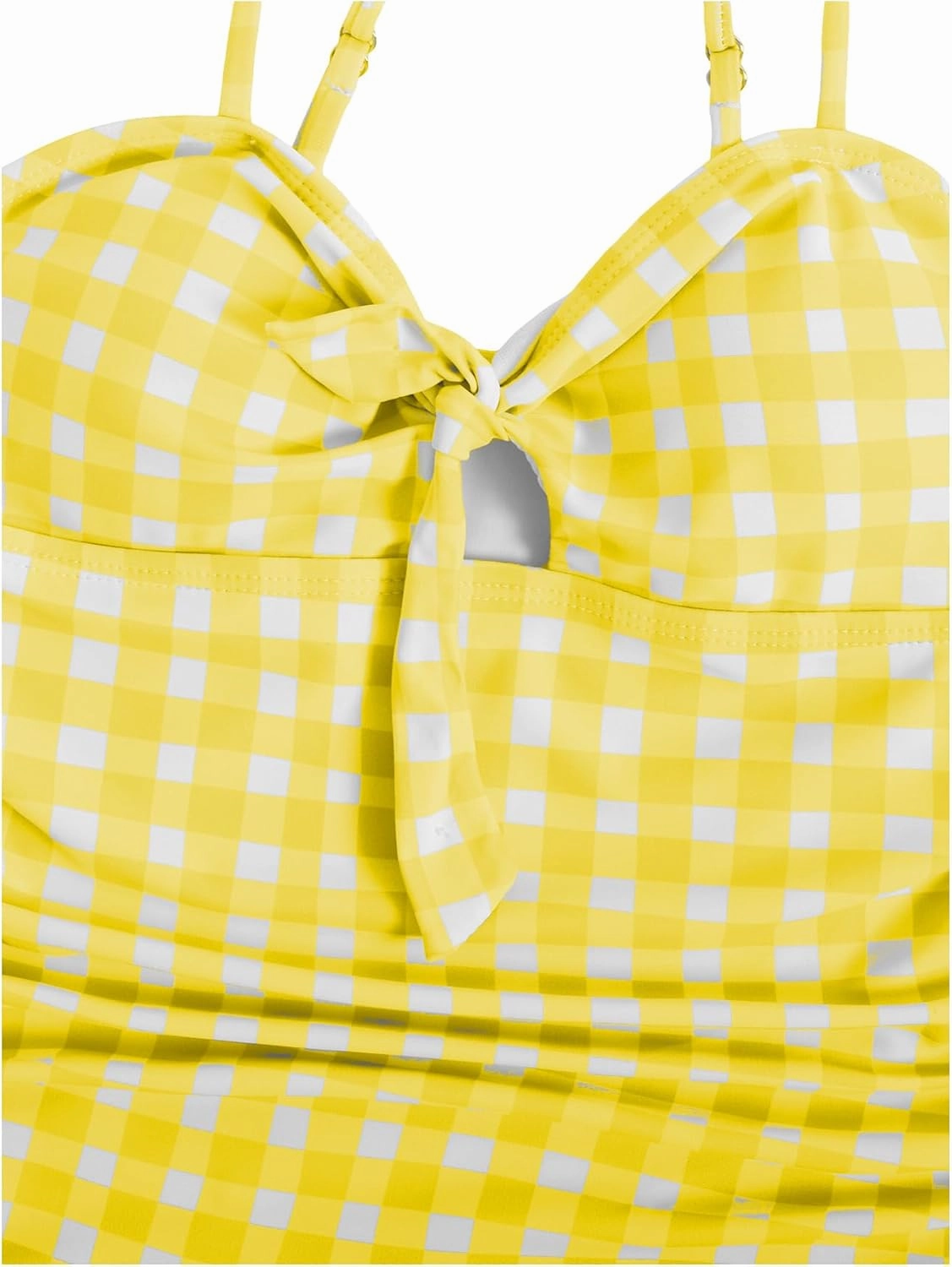 Floerns Girl's Gingham Print Ruched Cut Out Knot Front One Piece Swimsuit