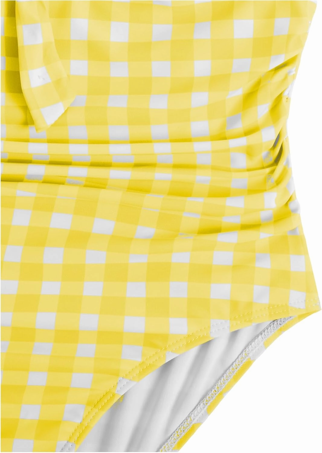 Floerns Girl's Gingham Print Ruched Cut Out Knot Front One Piece Swimsuit