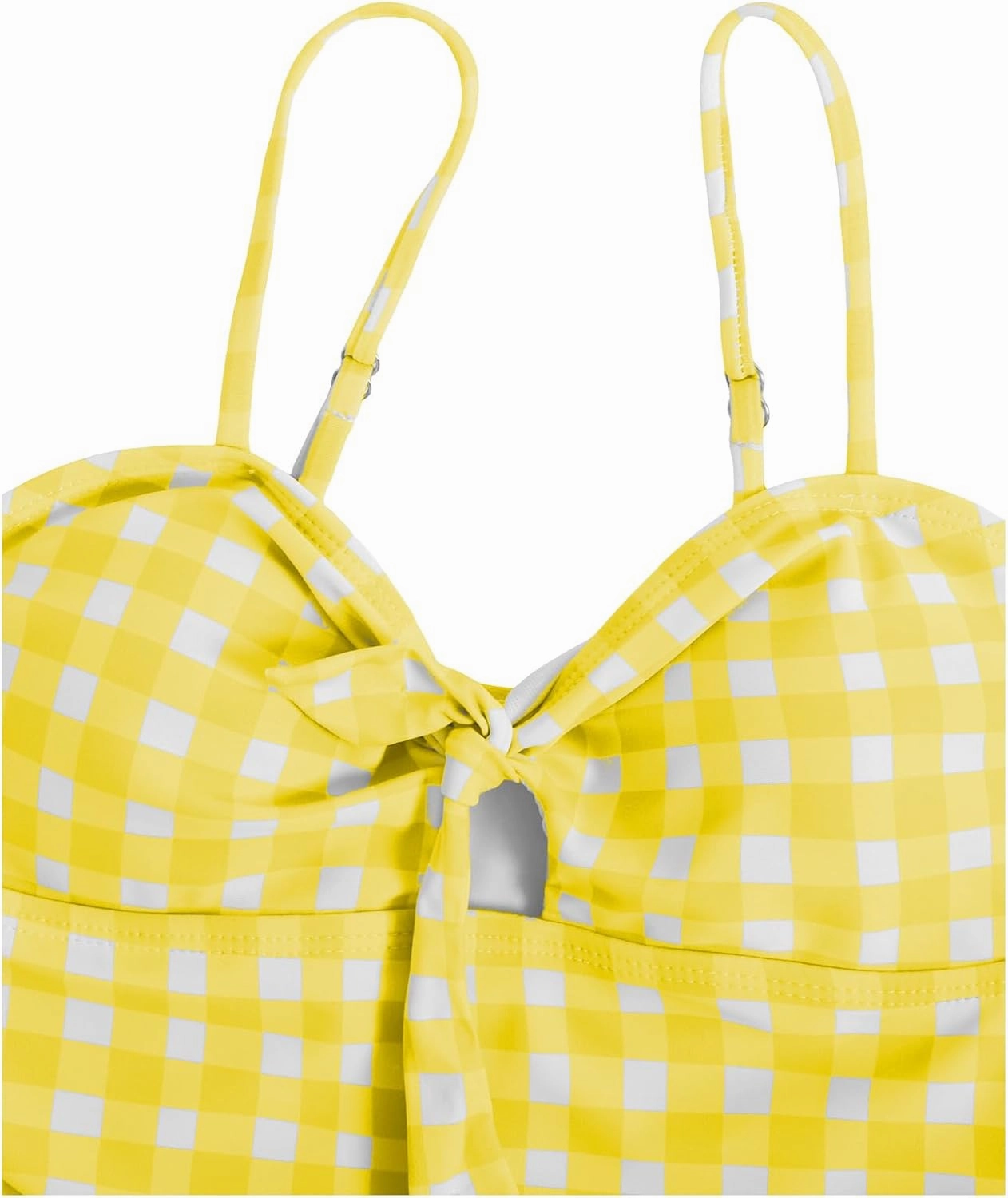 Floerns Girl's Gingham Print Ruched Cut Out Knot Front One Piece Swimsuit