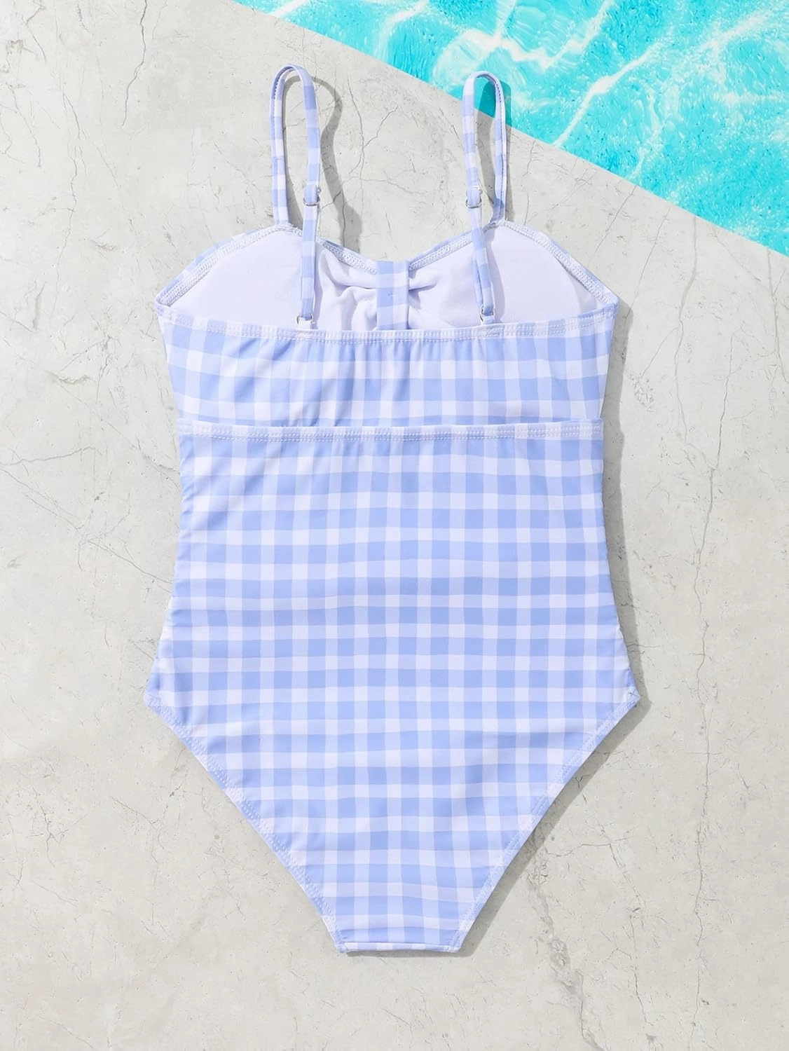 Floerns Girl's Gingham Print Ruched Cut Out Knot Front One Piece Swimsuit