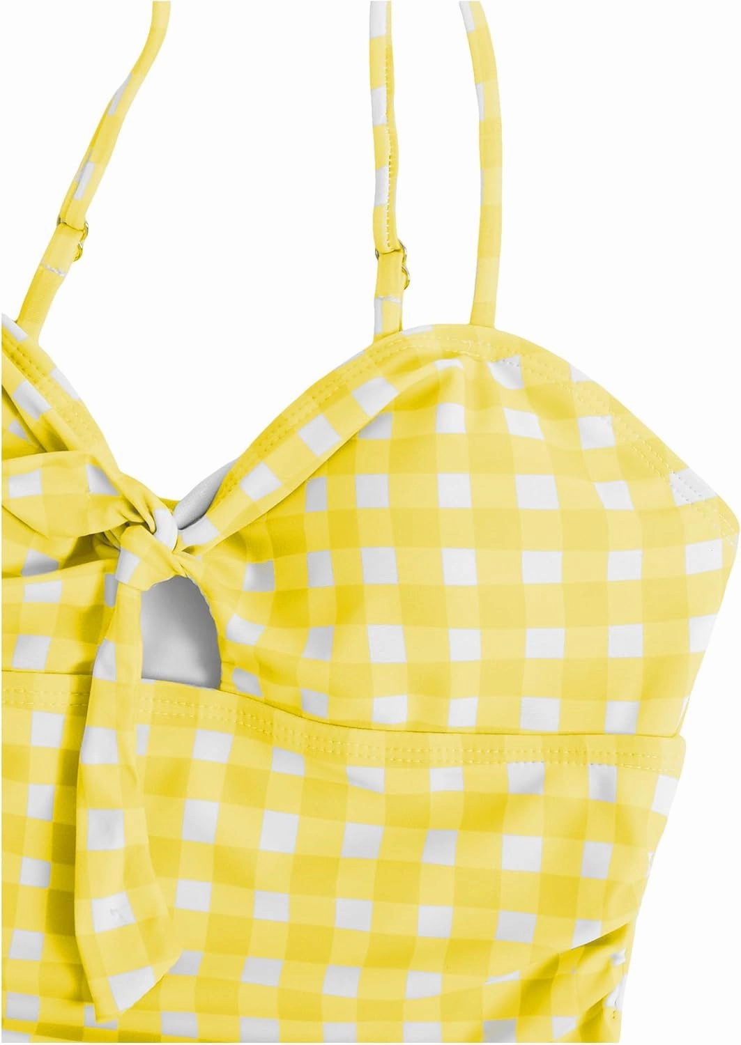 Floerns Girl's Gingham Print Ruched Cut Out Knot Front One Piece Swimsuit