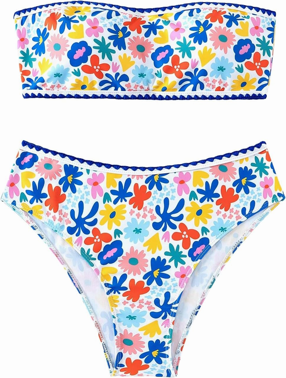 Floerns Women's Boho Two Piece High Waist Bathing Suit Bandeau Swimsuit