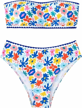 Floerns Women's Boho Two Piece High Waist Bathing Suit Bandeau Swimsuit