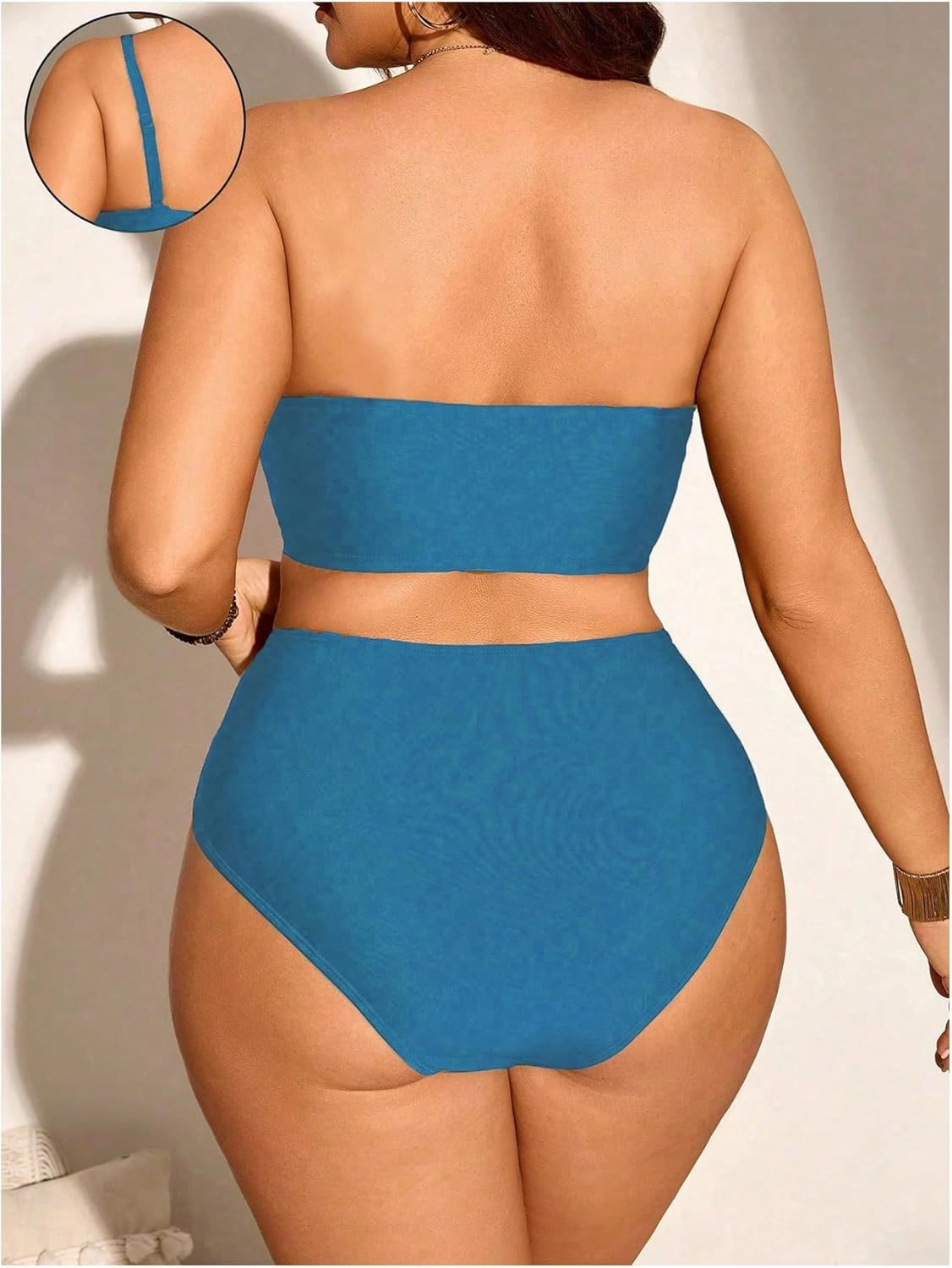 Floerns Women's Plus Size Colorblock Bandeau Bikini Set High Waisted Beachwear