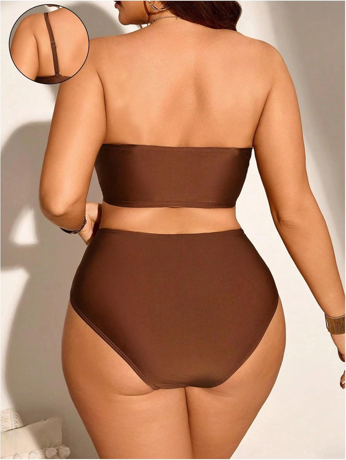 Floerns Women's Plus Size Colorblock Bandeau Bikini Set High Waisted Beachwear