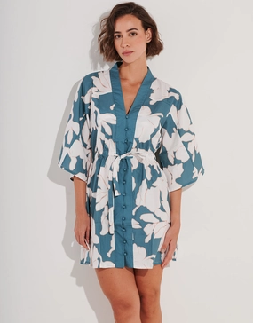 Floral Abstract Mini Kimono - Puffy Sky