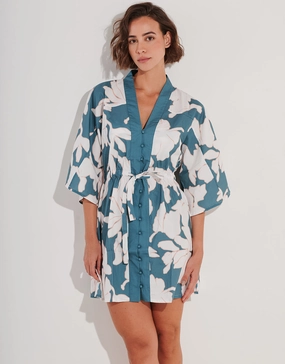 Floral Abstract Mini Kimono - Puffy Sky