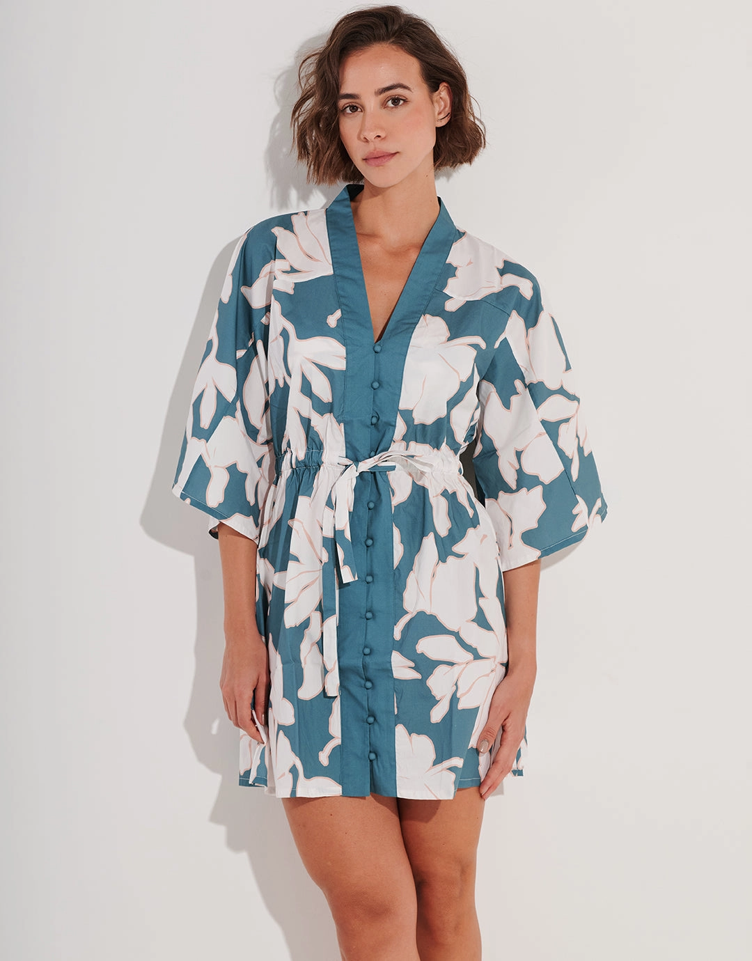 Floral Abstract Mini Kimono - Puffy Sky